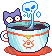 A cat peeking at skull shaped smoke coming out of a big teacup.