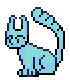 Light blue cat with horns and a fluffy tail.