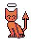 Blood orange cat with a pointed arrow tail and a halo.