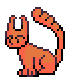 Pixel art of a cat with horns and a fluffy tail.