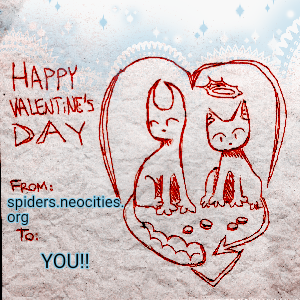 A valentine's day card, from the website to you. It shows two cats, a bunch of coins and a heart behind them.